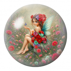 Cabochon en Verre Illustré Fée aux Fleurs Rouges et Papillon 12 à 25mm pour la Création de Bijoux Fantaisie - DIY