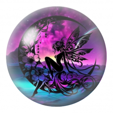 Cabochon en Verre Illustré Fée Violette sur le Croissant Fleuri 12 à 25mm pour la Création de Bijoux Fantaisie - DIY