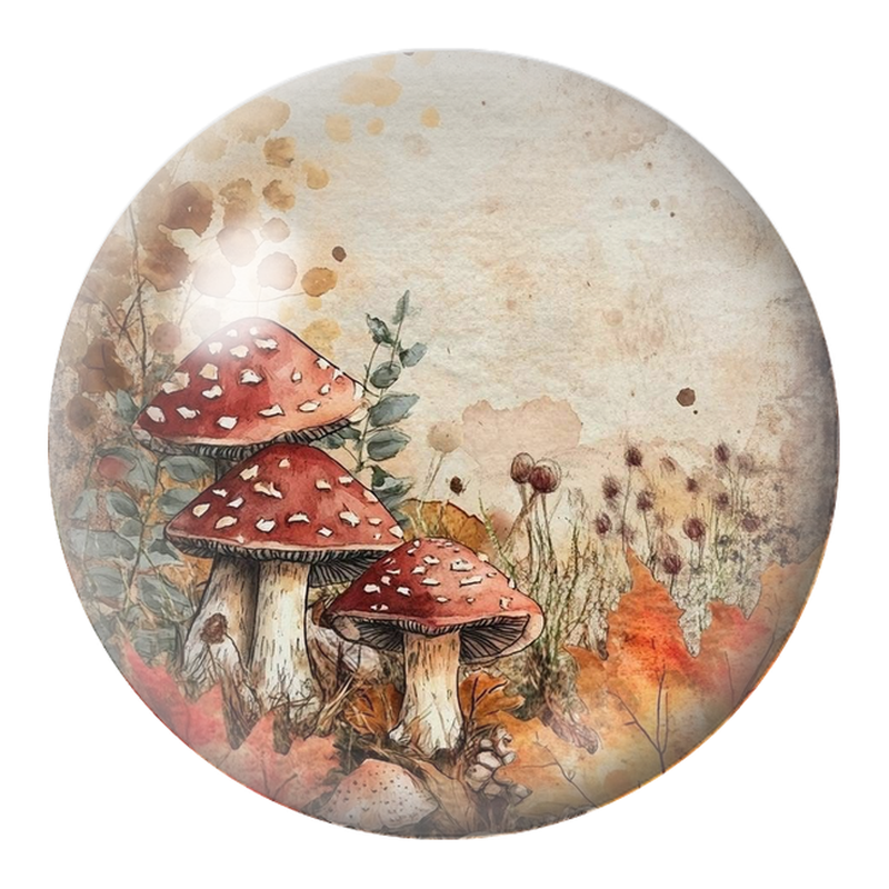 Cabochon en Verre Illustré Champignons Rouges dans la Forêt d’Automne 12 à 25mm