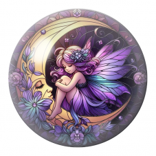 Cabochon en Verre Illustré Fée Violette endormie sur la Lune 12 à 25mm pour la Création de Bijoux Fantaisie - DIY