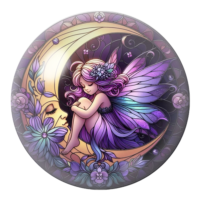 Cabochon en Verre Illustré Fée Violette endormie sur la Lune 12 à 25mm