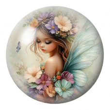 Cabochon en Verre Illustré Fée Florale aux Ailes Turquoise 12 à 25mm pour la Création de Bijoux Fantaisie - DIY