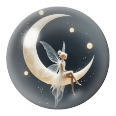 Cabochon en Verre Illustré Fée Blanche sur le Croissant de Lune 12 à 25mm pour la Création de Bijoux Fantaisie - DIY