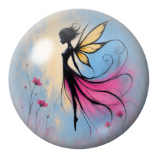 Cabochon en Verre Illustré Fée Noire à la Traîne Rose 12 à 25mm pour la Création de Bijoux Fantaisie - DIY