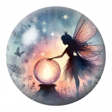 Cabochon en Verre Illustré Fée à la Boule de Cristal 12 à 25mm pour la Création de Bijoux Fantaisie - DIY