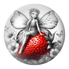 Cabochon en Verre Illustré Fée sur une Fraise Rouge 12 à 25mm pour la Création de Bijoux Fantaisie - DIY