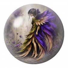 Cabochon en Verre Illustré Fée aux Ailes de Plumes Violettes 12 à 25mm pour la Création de Bijoux Fantaisie - DIY