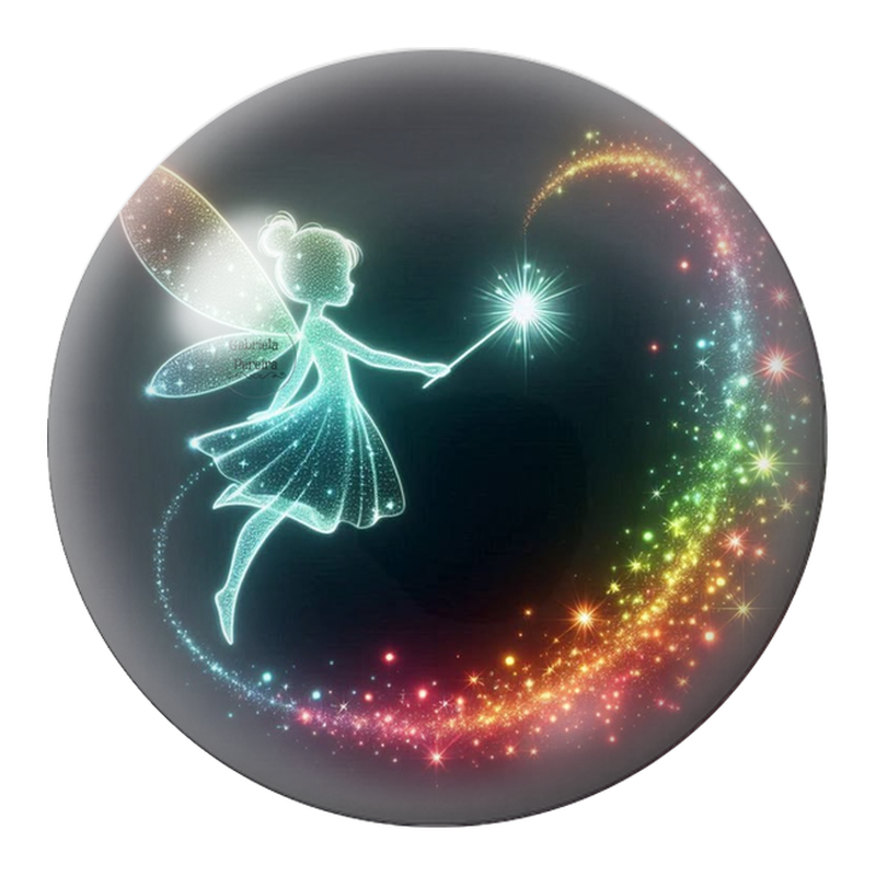 Cabochon en Verre Illustré Fée à la Baguette Arc-en-Ciel 12 à 25mm