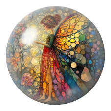 Cabochon en Verre Illustré Fée Mosaïque aux Ailes Multicolores 12 à 25mm pour la Création de Bijoux Fantaisie - DIY