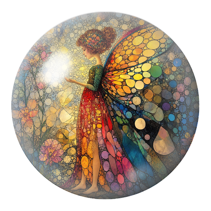 Cabochon en Verre Illustré Fée Mosaïque aux Ailes Multicolores 12 à 25mm