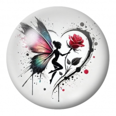 Cabochon en Verre Illustré Fée au Cœur et à la Rose Rouge 12 à 25mm pour la Création de Bijoux Fantaisie - DIY