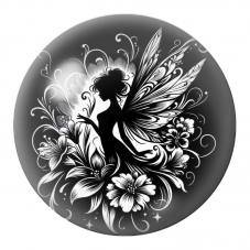 Cabochon en Verre Illustré Fée Noire parmi les Fleurs Blanches 12 à 25mm pour la Création de Bijoux Fantaisie - DIY