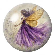 Cabochon en Verre Illustré Fée Violette aux Ailes Dorées 12 à 25mm pour la Création de Bijoux Fantaisie - DIY