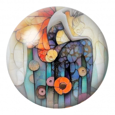 Cabochon en Verre Illustré Fée Abstraite aux Fleurs Colorées 12 à 25mm pour la Création de Bijoux Fantaisie - DIY