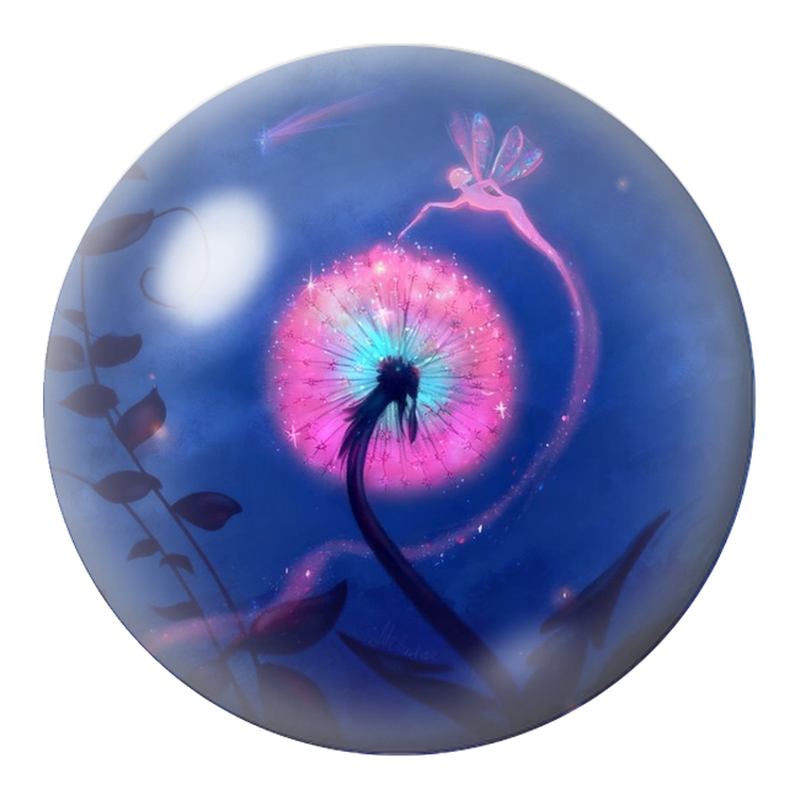 Cabochon en Verre Illustré Fée Rose au Pissenlit Lumineux 12 à 25mm