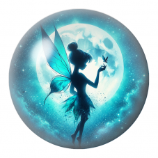 Cabochon en Verre Illustré Fée Turquoise au Papillon sous la Lune 12 à 25mm pour la Création de Bijoux Fantaisie - DIY