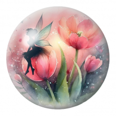Cabochon en Verre Illustré Fée Silhouette sur une Tulipe Rose 12 à 25mm pour la Création de Bijoux Fantaisie - DIY