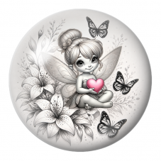 Cabochon en Verre Illustré Petite Fée au Cœur Rose et aux Papillons 12 à 25mm pour la Création de Bijoux Fantaisie - DIY
