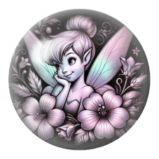 Cabochon en Verre Illustré Petite Fée Mauve parmi les Fleurs 12 à 25mm pour la Création de Bijoux Fantaisie - DIY