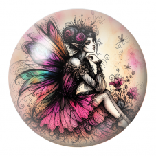 Cabochon en Verre Illustré Fée aux Roses et Ailes Multicolores 12 à 25mm pour la Création de Bijoux Fantaisie - DIY