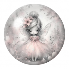 Cabochon en Verre Illustré Petite Fée en Robe Rose Poudré 12 à 25mm pour la Création de Bijoux Fantaisie - DIY
