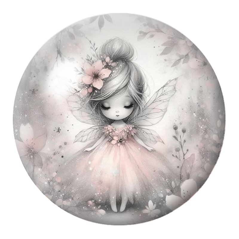 Cabochon en Verre Illustré Petite Fée en Robe Rose Poudré 12 à 25mm