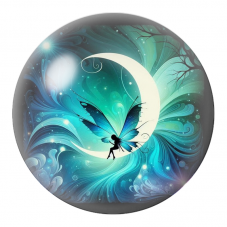 Cabochon en Verre Illustré Petite Fée sur la Lune Turquoise 12 à 25mm pour la Création de Bijoux Fantaisie - DIY