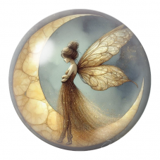 Cabochon en Verre Illustré Fée Dorée debout sur le Croissant de Lune 12 à 25mm pour la Création de Bijoux Fantaisie - DIY