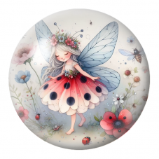 Cabochon en Verre Illustré Petite Fée Coccinelle au Jardin 12 à 25mm pour la Création de Bijoux Fantaisie - DIY