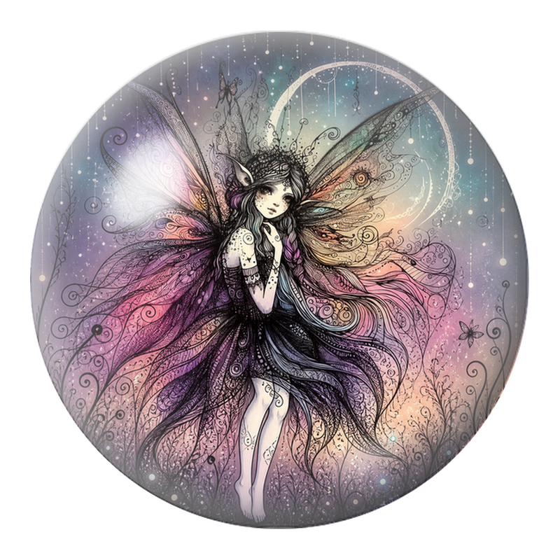 Cabochon en Verre Illustré Fée Bohème aux Ailes Rose et Violettes 12 à 25mm