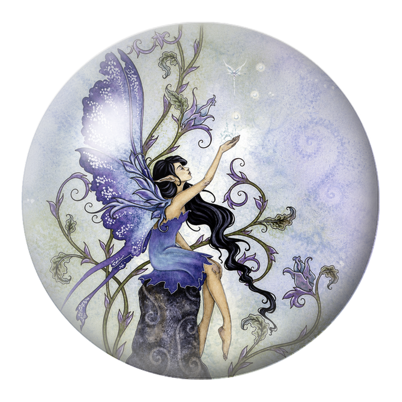 Cabochon en Verre Illustré Fée Violette libérant une Lumière 12 à 25mm