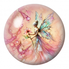 Cabochon en Verre Illustré Fée Pastel à la Fleur Rose 12 à 25mm pour la Création de Bijoux Fantaisie - DIY