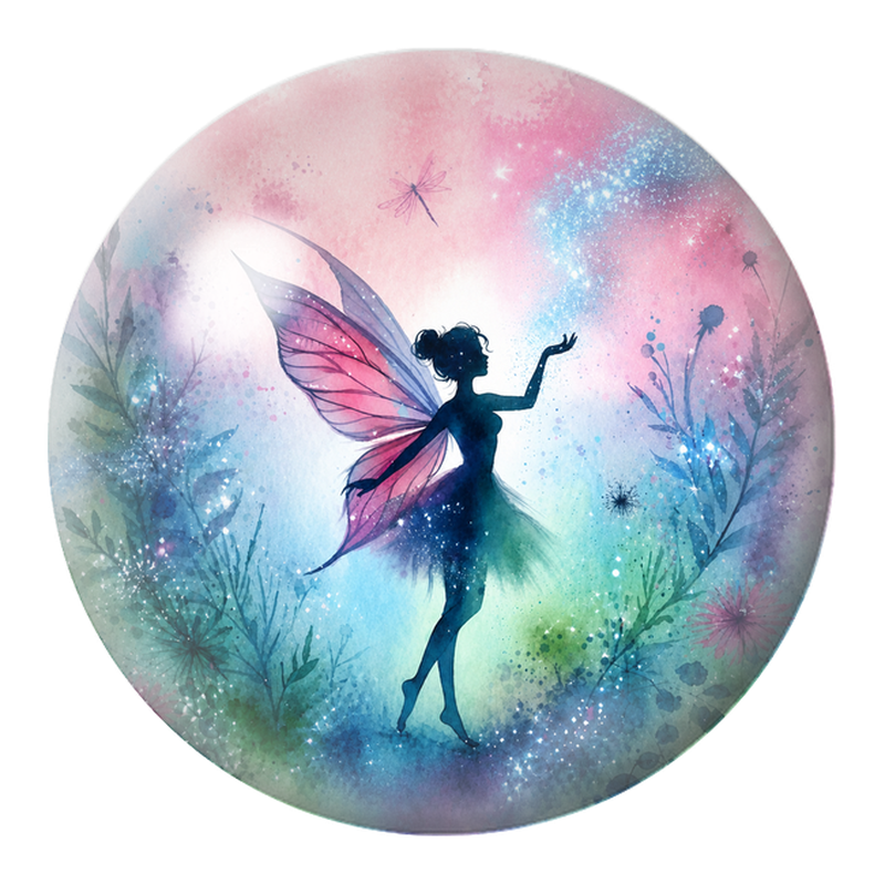 Cabochon en Verre Illustré Fée Aquarelle Rose et Bleue 12 à 25mm