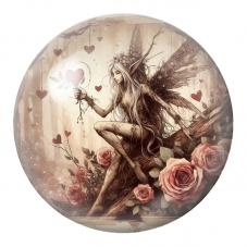 Cabochon en Verre Illustré Fée aux Roses offrant un Cœur 12 à 25mm pour la Création de Bijoux Fantaisie - DIY