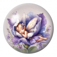 Cabochon en Verre Illustré Petite Fée endormie dans une Fleur Violette 12 à 25mm pour la Création de Bijoux Fantaisie - DIY