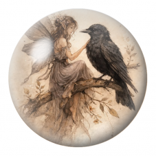 Cabochon en Verre Illustré Fée et Corbeau sur une Branche 12 à 25mm pour la Création de Bijoux Fantaisie - DIY