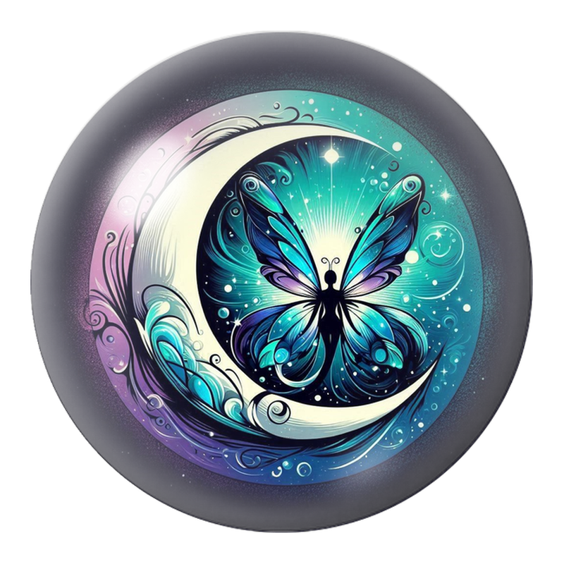 Cabochon en Verre Illustré Papillon Turquoise sur le Croissant de Lune 12 à 25mm