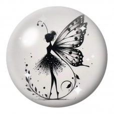 Cabochon en Verre Illustré Silhouette de Fée Papillon en Noir et Blanc 12 à 25mm pour la Création de Bijoux Fantaisie - DIY