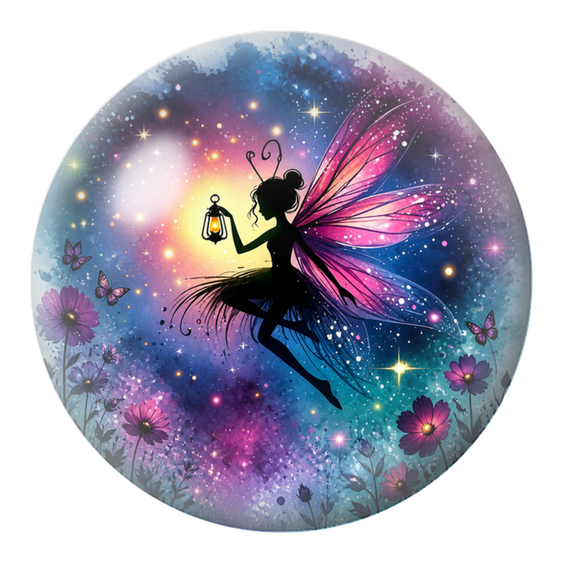 Cabochon en Verre Illustré Fée à la Lanterne dans le Jardin Étoilé 12 à 25mm