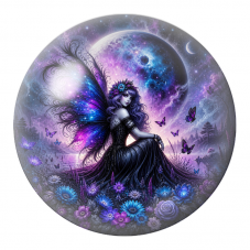 Cabochon en Verre Illustré Fée Nocturne aux Ailes Violettes 12 à 25mm pour la Création de Bijoux Fantaisie - DIY