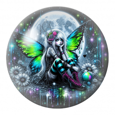 Cabochon en Verre Illustré Fée Punk aux Ailes Vertes 12 à 25mm pour la Création de Bijoux Fantaisie - DIY