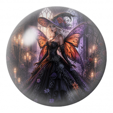 Cabochon en Verre Illustré Fée Sorcière aux Ailes Orange 12 à 25mm pour la Création de Bijoux Fantaisie - DIY