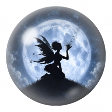 Cabochon en Verre Illustré Fée en Silhouette devant la Pleine Lune 12 à 25mm pour la Création de Bijoux Fantaisie - DIY