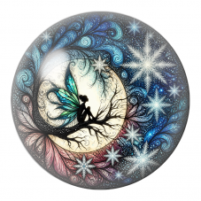 Cabochon en Verre Illustré Fée d'Hiver sur une Branche 12 à 25mm pour la Création de Bijoux Fantaisie - DIY