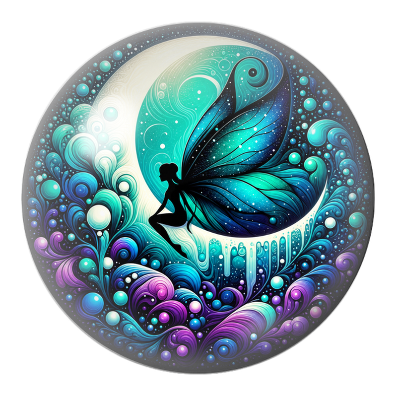 Cabochon en Verre Illustré Fée Turquoise dans les Vagues Cosmiques 12 à 25mm