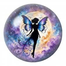 Cabochon en Verre Illustré Fée aux Ailes Bleues devant la Lune 12 à 25mm pour la Création de Bijoux Fantaisie - DIY