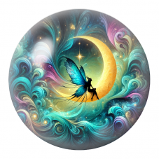 Cabochon en Verre Illustré Fée Assise sur le Croissant de Lune 12 à 25mm pour la Création de Bijoux Fantaisie - DIY
