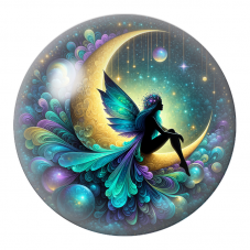 Cabochon en Verre Illustré Fée aux Ailes de Paon sur la Lune 12 à 25mm pour la Création de Bijoux Fantaisie - DIY