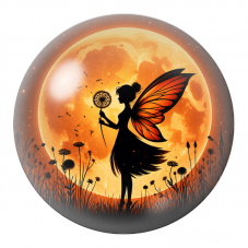 Cabochon en Verre Illustré Fée au Pissenlit sous la Lune Orange 12 à 25mm pour la Création de Bijoux Fantaisie - DIY