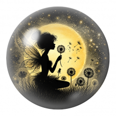 Cabochon en Verre Illustré Fée au Pissenlit dans la Nuit Dorée 12 à 25mm pour la Création de Bijoux Fantaisie - DIY